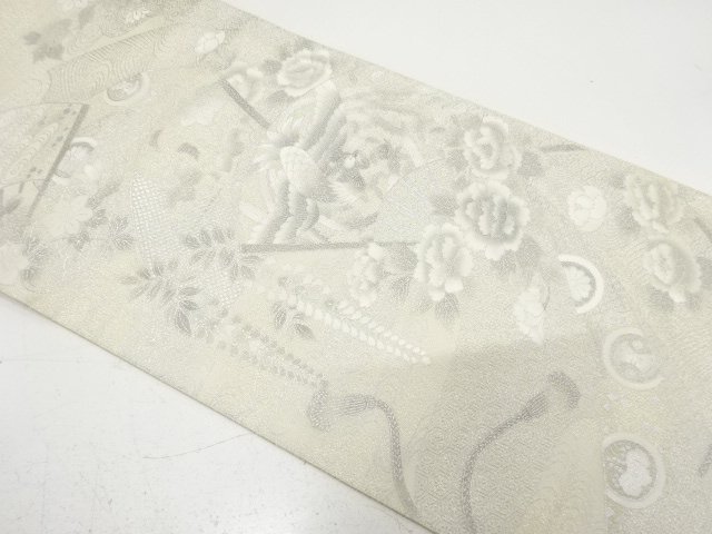 綴れ　扇に鳳凰・草花模様　袋帯